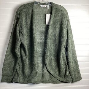 D&CO NWT Open front Knit Cardigan Size Small  green/ Tan.